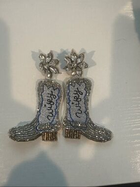 Wifey Silver Beaded Cowboy Boot Statement Earrings